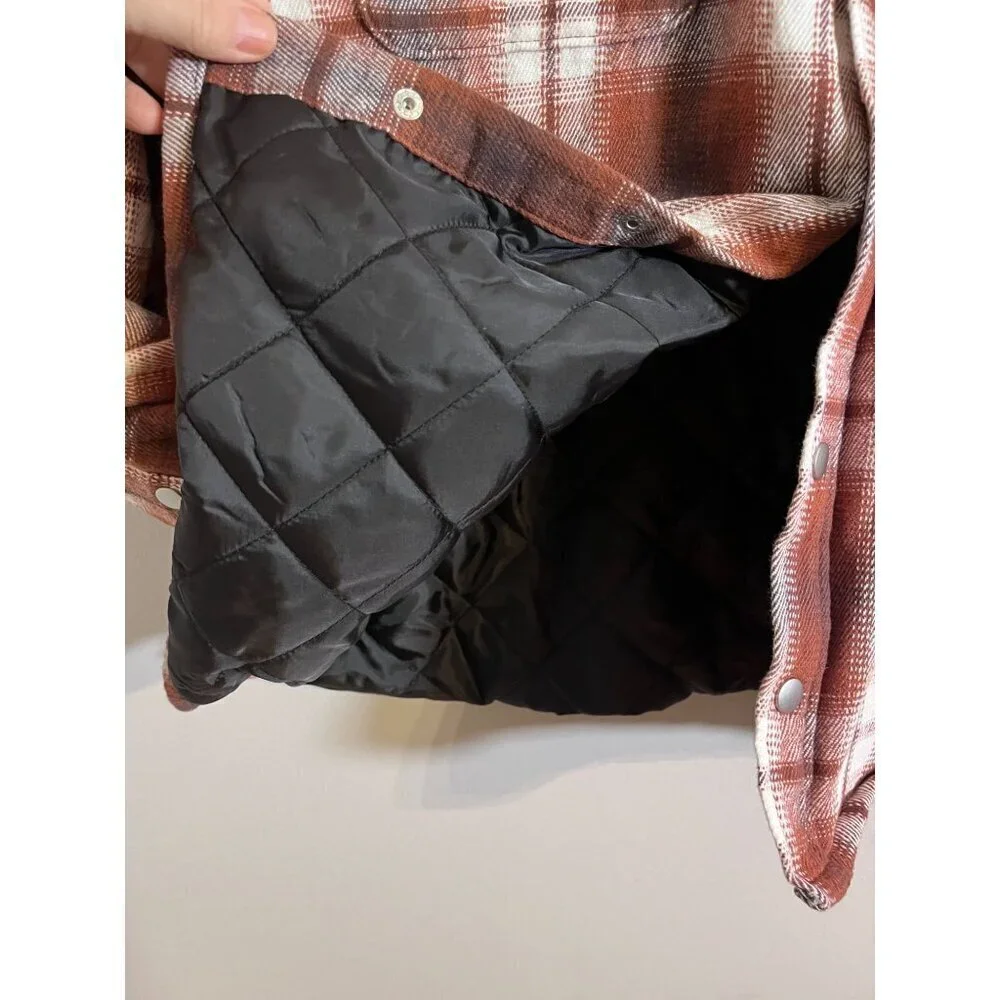 Aeropostale Jacket XL Orange‎ Plaid Quilted Flannel Snaps Preppy Y2K Shacket 80s